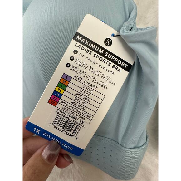 NWT Layer8 Blue Zip Front Bra 1X Padded Sports 2pc Lot - Picture 3 of 8